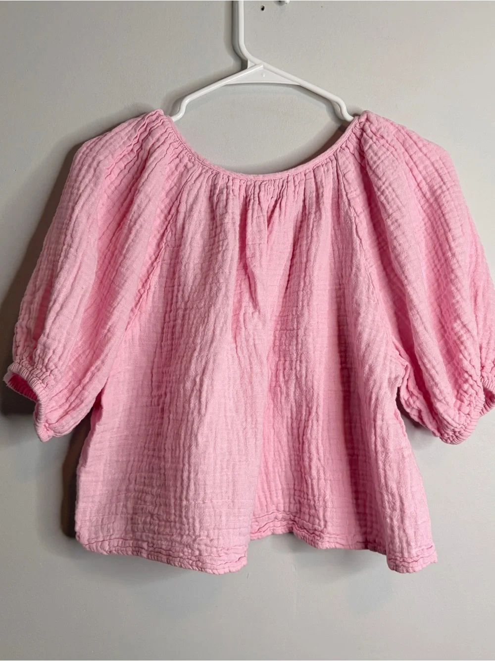 J. Crew Pink Gauze Puff-Sleeve Blouse linen cotton